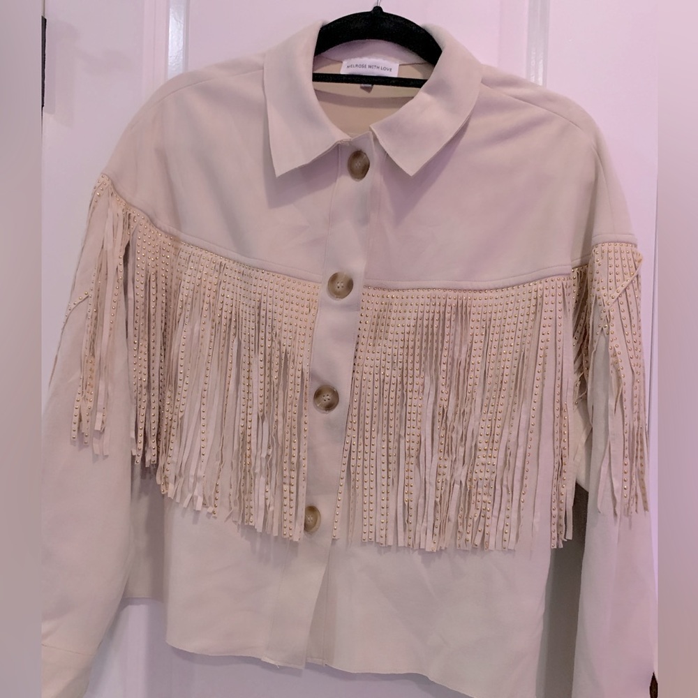 Light tan suede/embellished fringe jacket